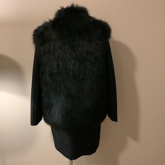 Donna Karan New York Black Wool Coat with Faux Fur size estimate 4-6- Like New - Picture 10 of 16